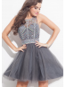 Tulle Beaded Halter Sexy Back Knee Length Prom Dress 